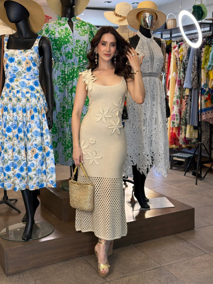 Golden Petal Crochet Dress