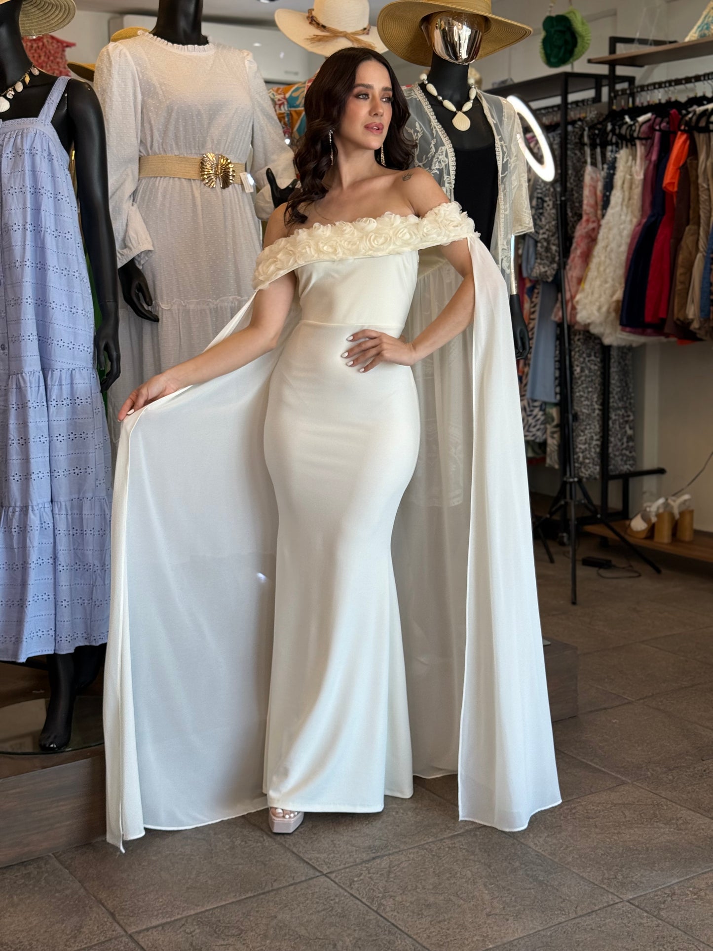 Ivory Bloom Cape Gown