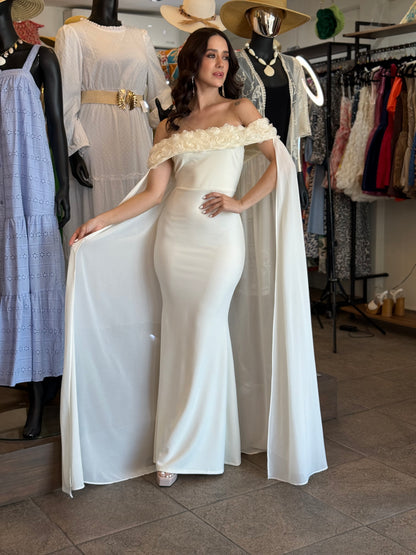Ivory Bloom Cape Gown