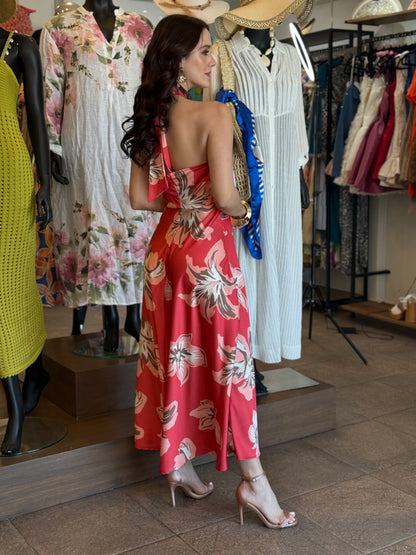Scarlet Bloom Halter Dress