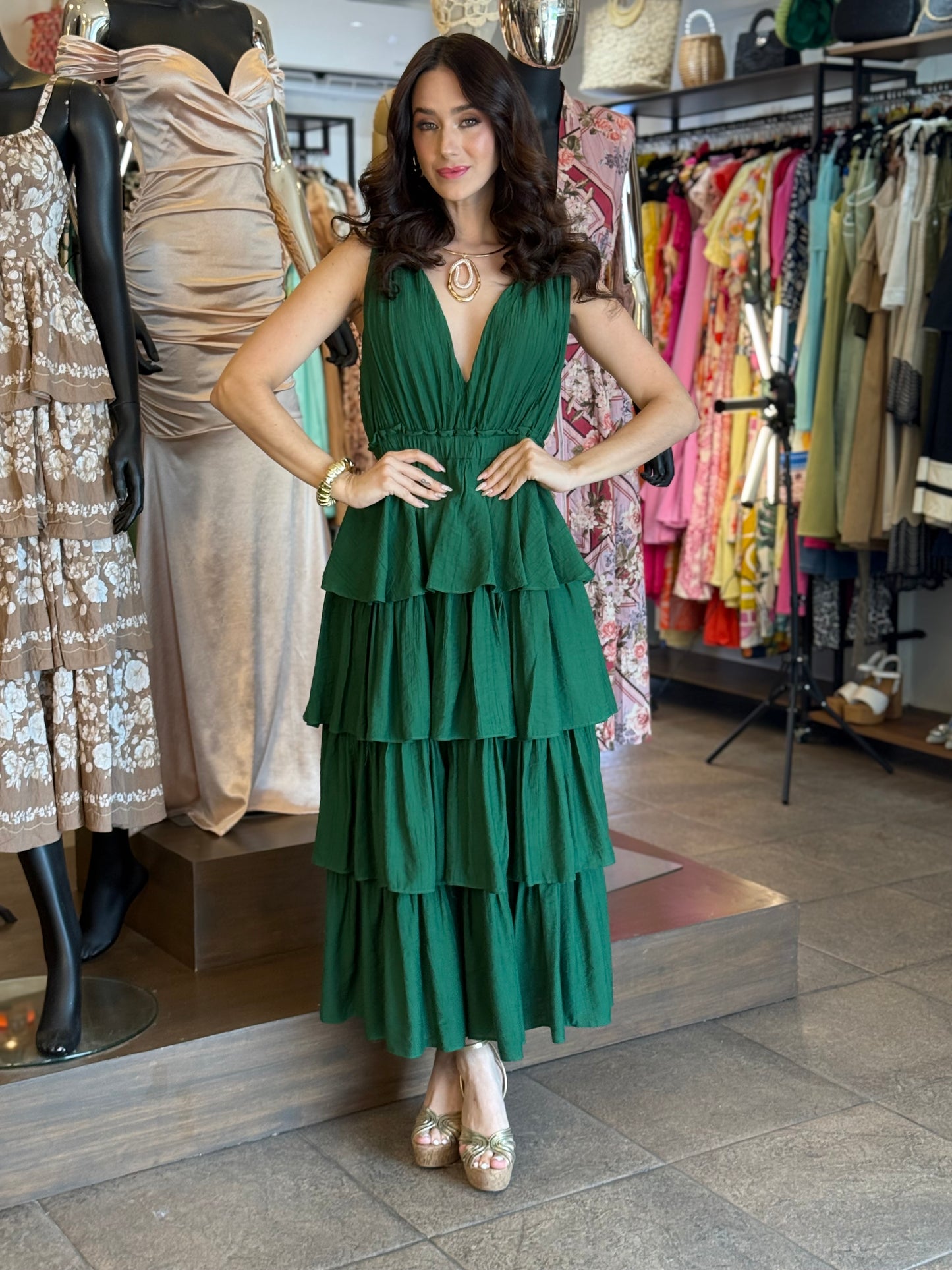 Vestido Emerald Cascade Dress
