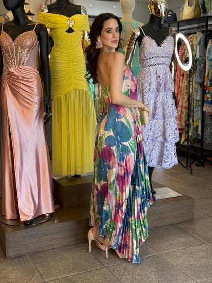 Watercolor Pleated Maxi Dress
