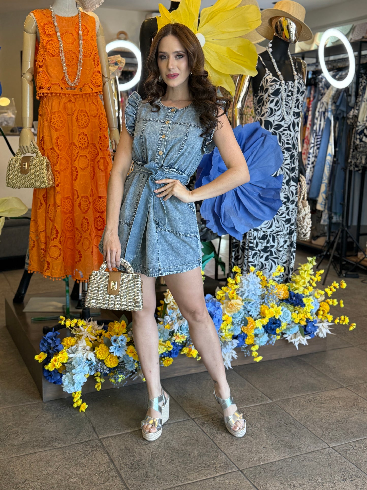Denim Bloom Romper