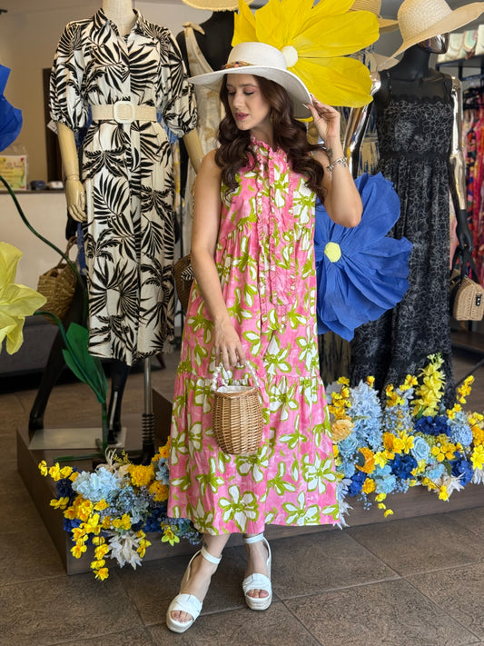 Pink Blossom Midi Dress