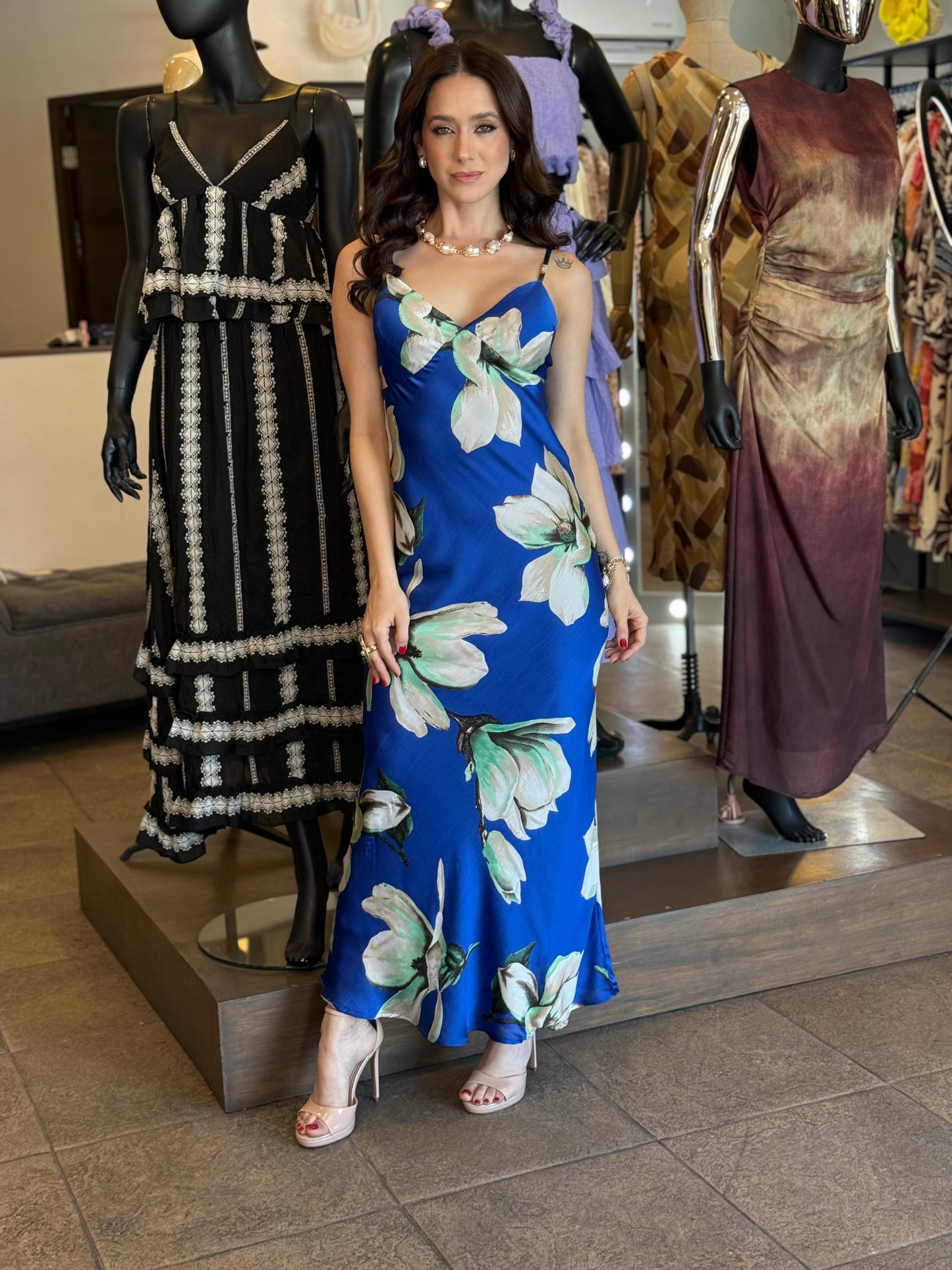 Blue Magnolia Satin Dress