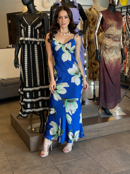 Blue Magnolia Satin Dress