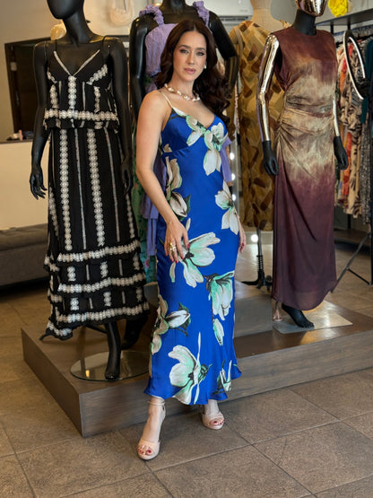 Blue Magnolia Satin Dress