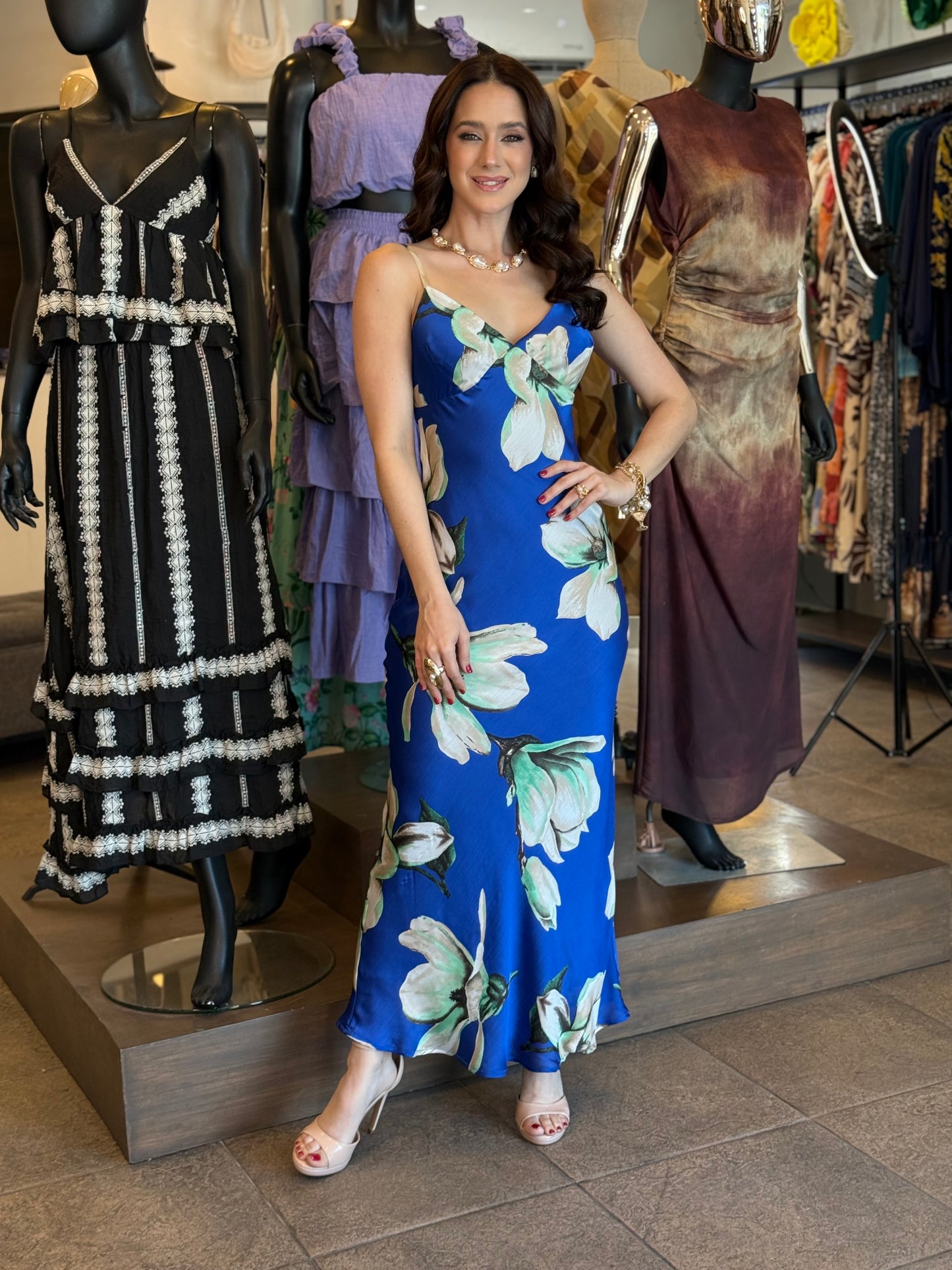 Blue Magnolia Satin Dress