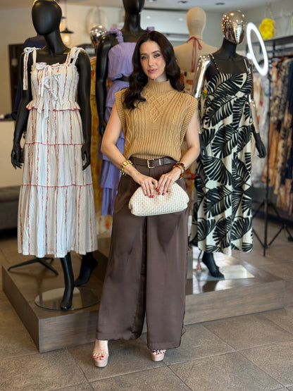 Camel Knit High-Neck Top