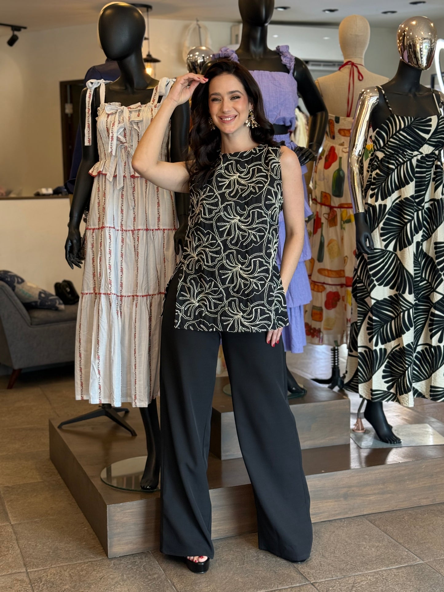 Midnight Leaf Embroidered Top