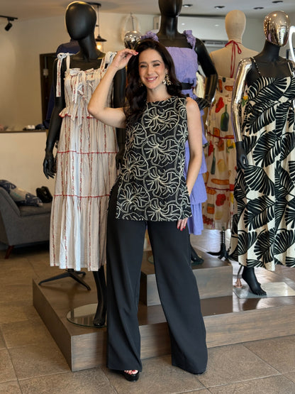 Midnight Leaf Embroidered Top