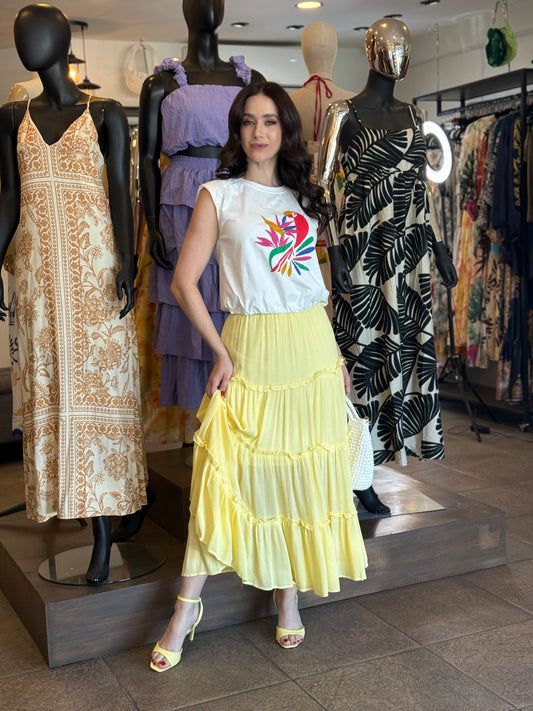 Lemon Whisper Tiered Skirt