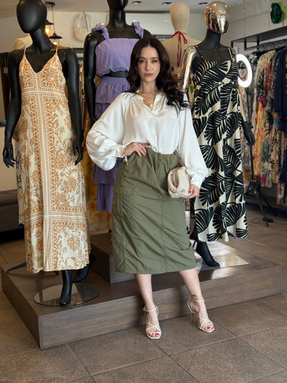 Olive Utility Midi Skirt