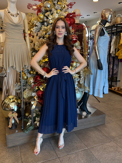 Midnight Pleated Elegance Dress