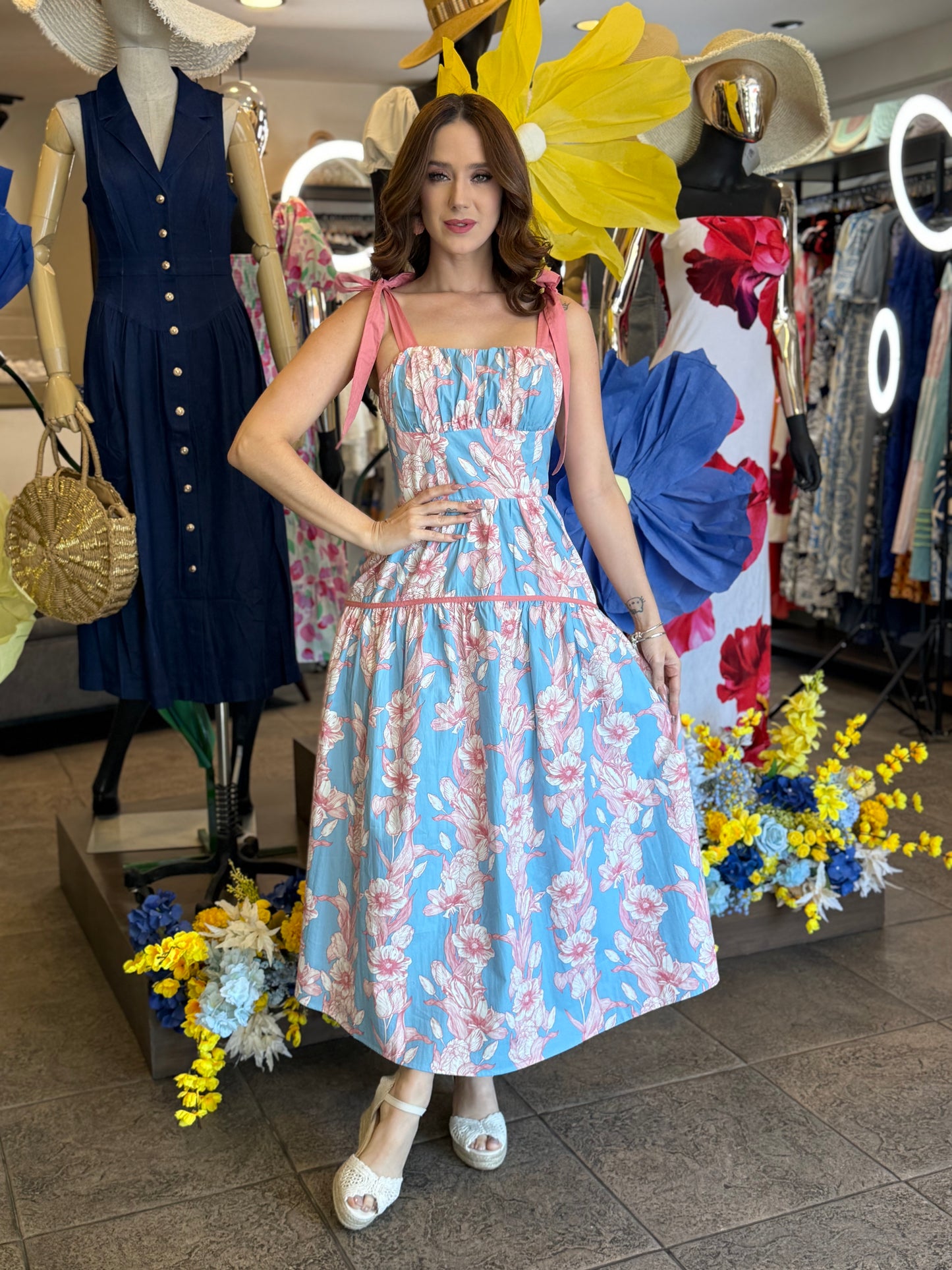 Pink Blossom Midi Dress