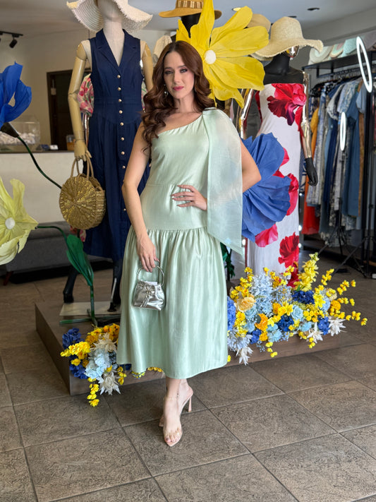 Mint Aura One-Shoulder Dress