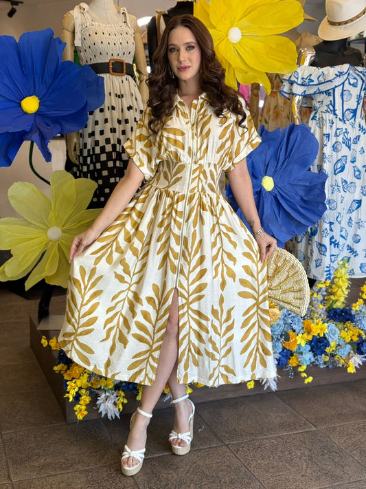 Golden Palm Shirt Dress
