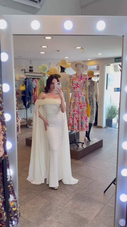 Ivory Bloom Cape Gown
