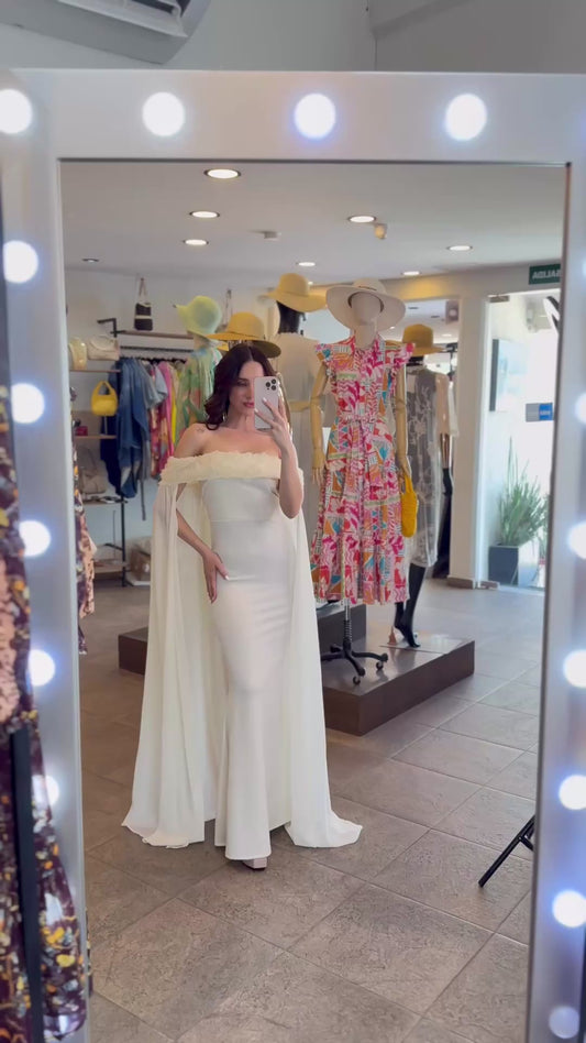 Ivory Bloom Cape Gown