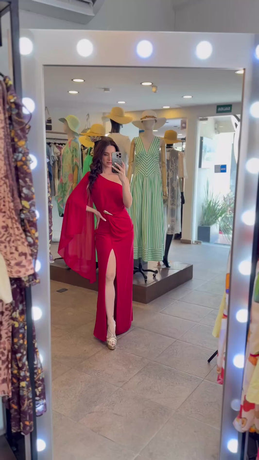 Scarlet Desire One-Shoulder Gown