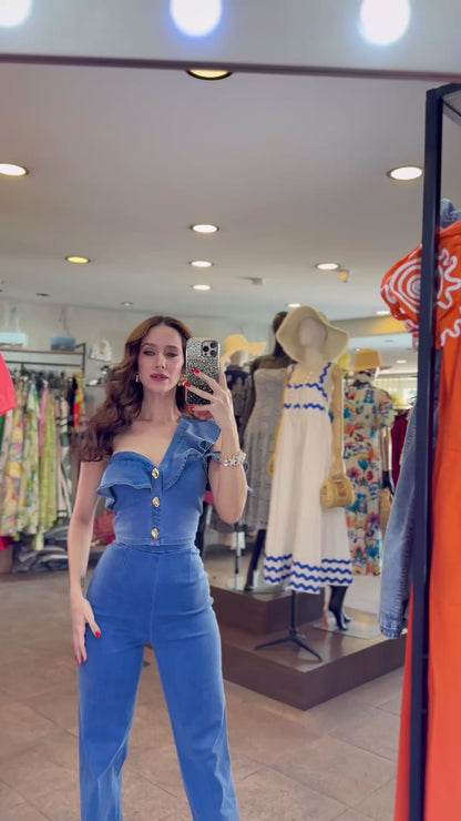 Denim Ruffle Jumpsuit