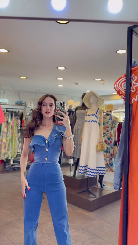 Denim Ruffle Jumpsuit